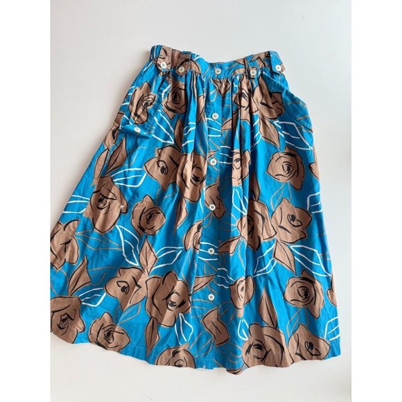 Vintage 90s LADY RUSTAN Blue Floral Polycotton Shirt Full Skirt Set, Size 12 - Picture 10 of 13